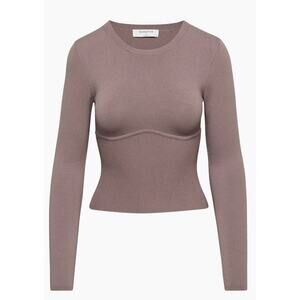 Aritzia Babaton Black Sculpt Knit Empire Long Sleeve Rib-Knit Corset Top,Size M